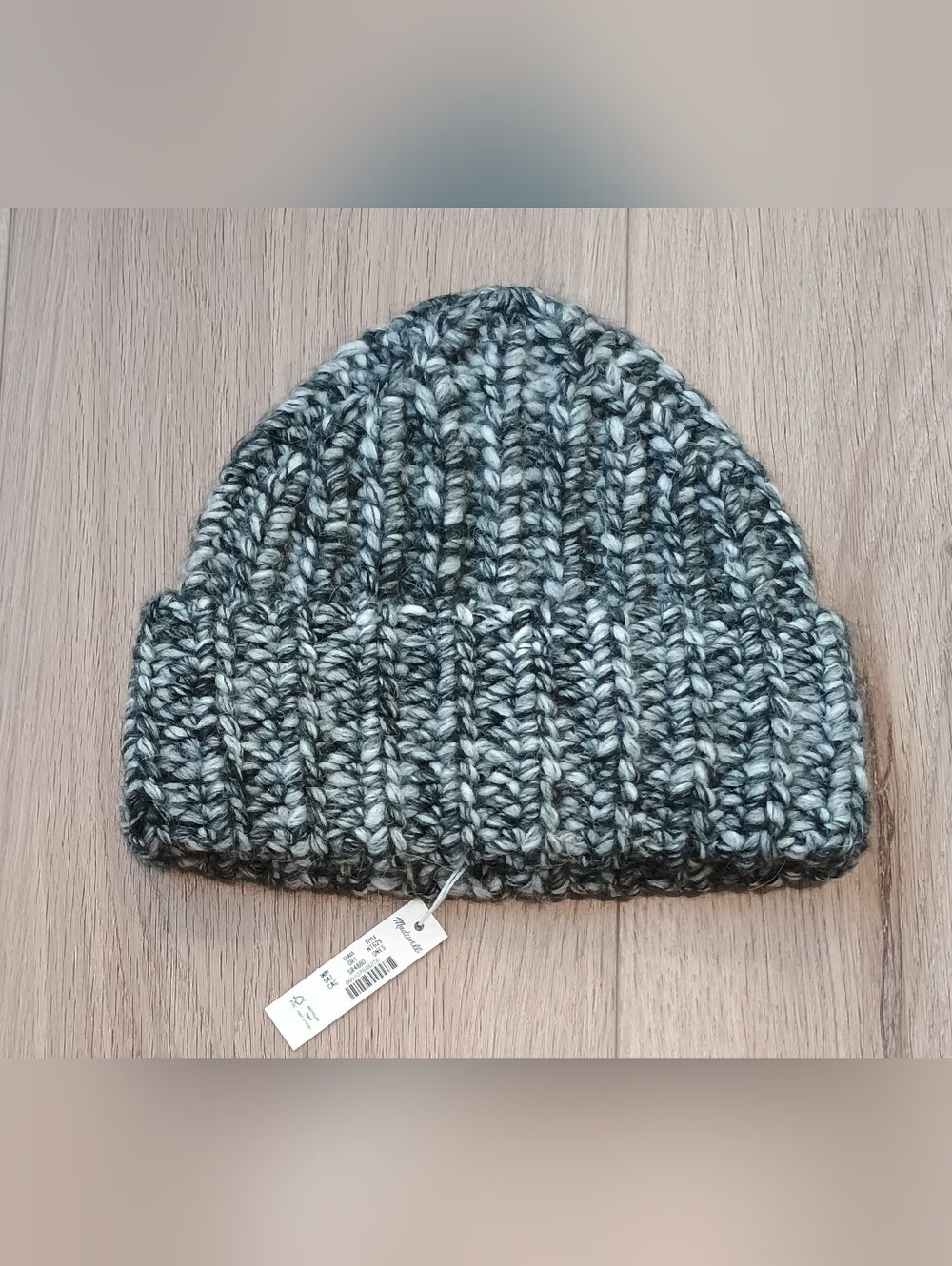 NWT Madewell Beanie Hat Wool Blend Gray Marl Gray Black White